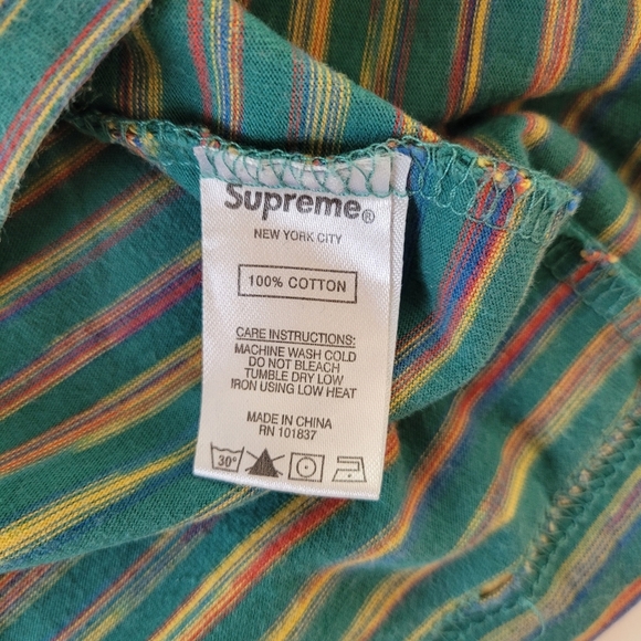 Supreme New‎ York Static Stripe Short Sleeve T Shirt Large Green 100% Cotton - Picture 11 of 12